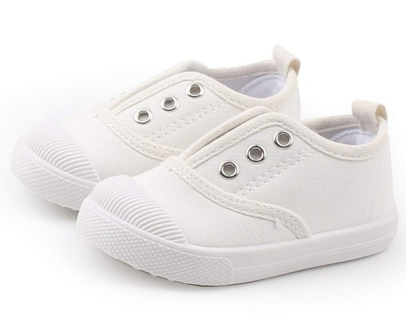 DADAWEN Boy's Girl's Candy Color Canvas Slip-On Lightweight Sneakers Cute Casual Running Shoes White US Size 8 M Toddler - Image 2